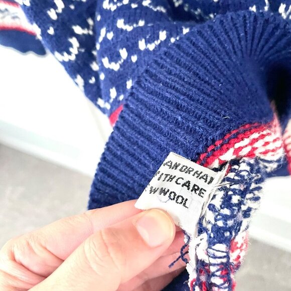 Norwegian Design Pure New Wool Blue Colorful Winter Sweater Size L - Picture 4 of 6